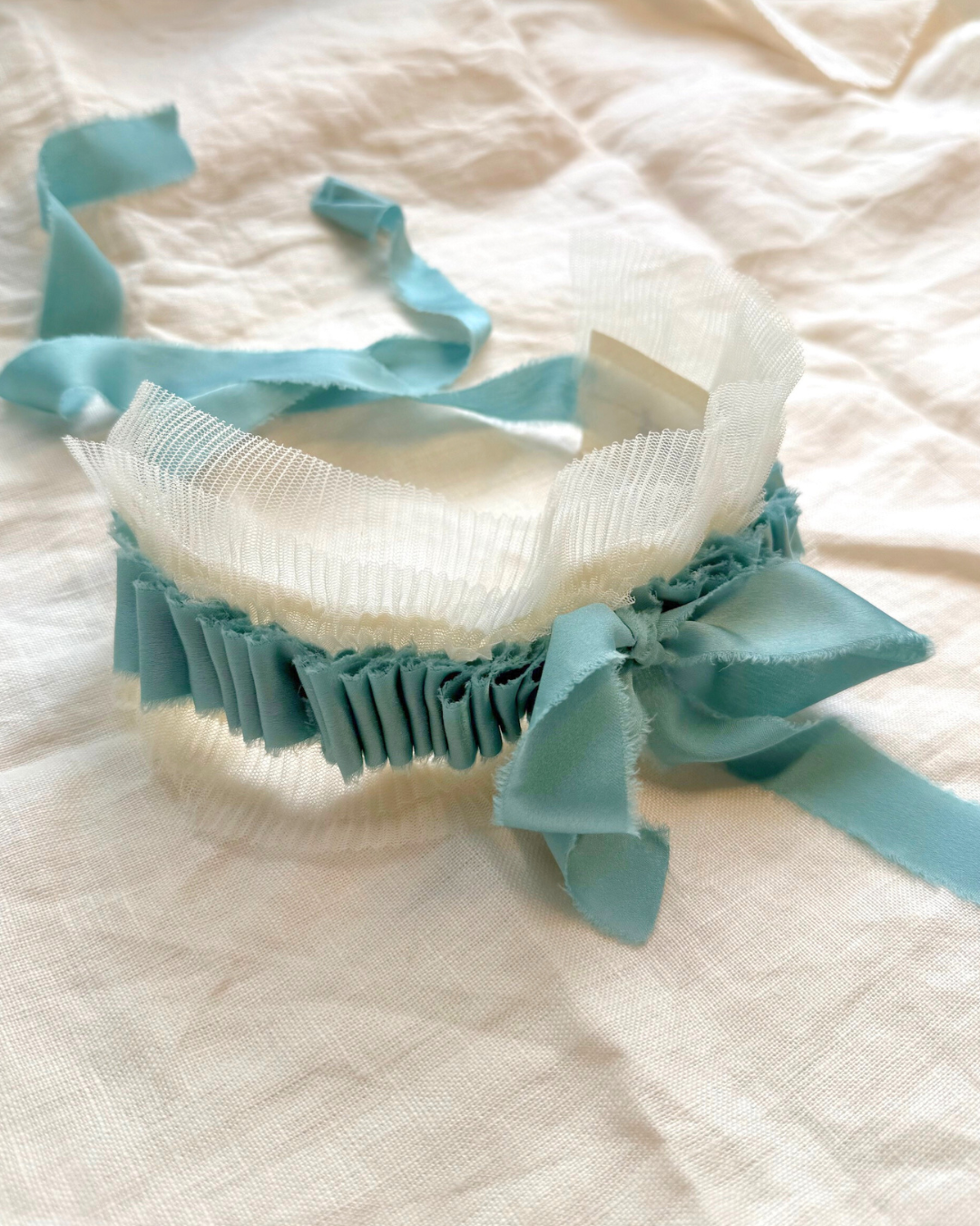 Sea Foam Blue Ruffles and Ivory Tulle Collar